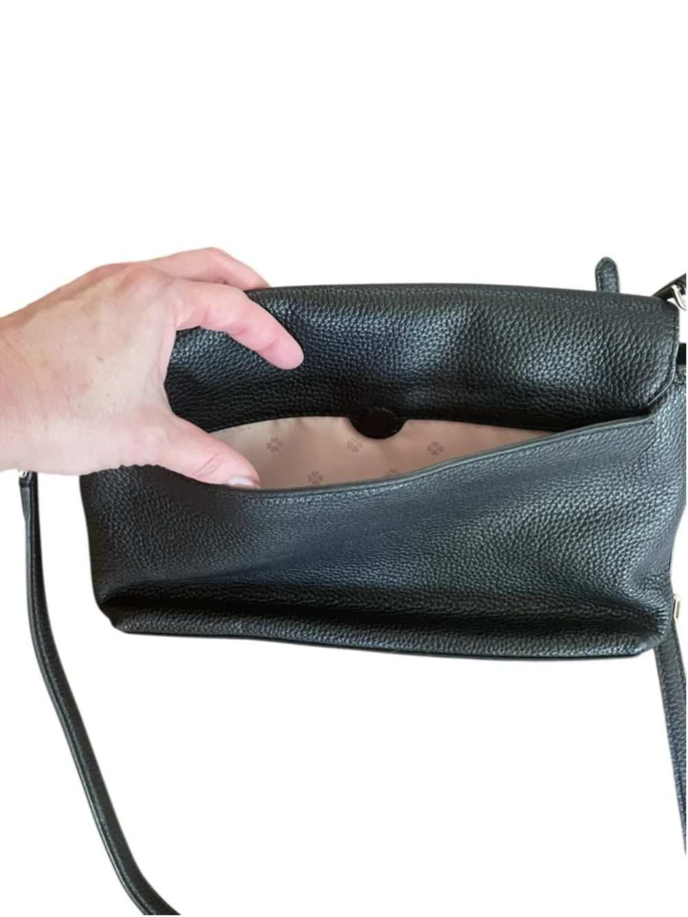 Kate Spade Black Pebble Leather Polly Flap Large Classic Preppy